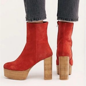 Free People Friday Night Platform Boots Red Suede